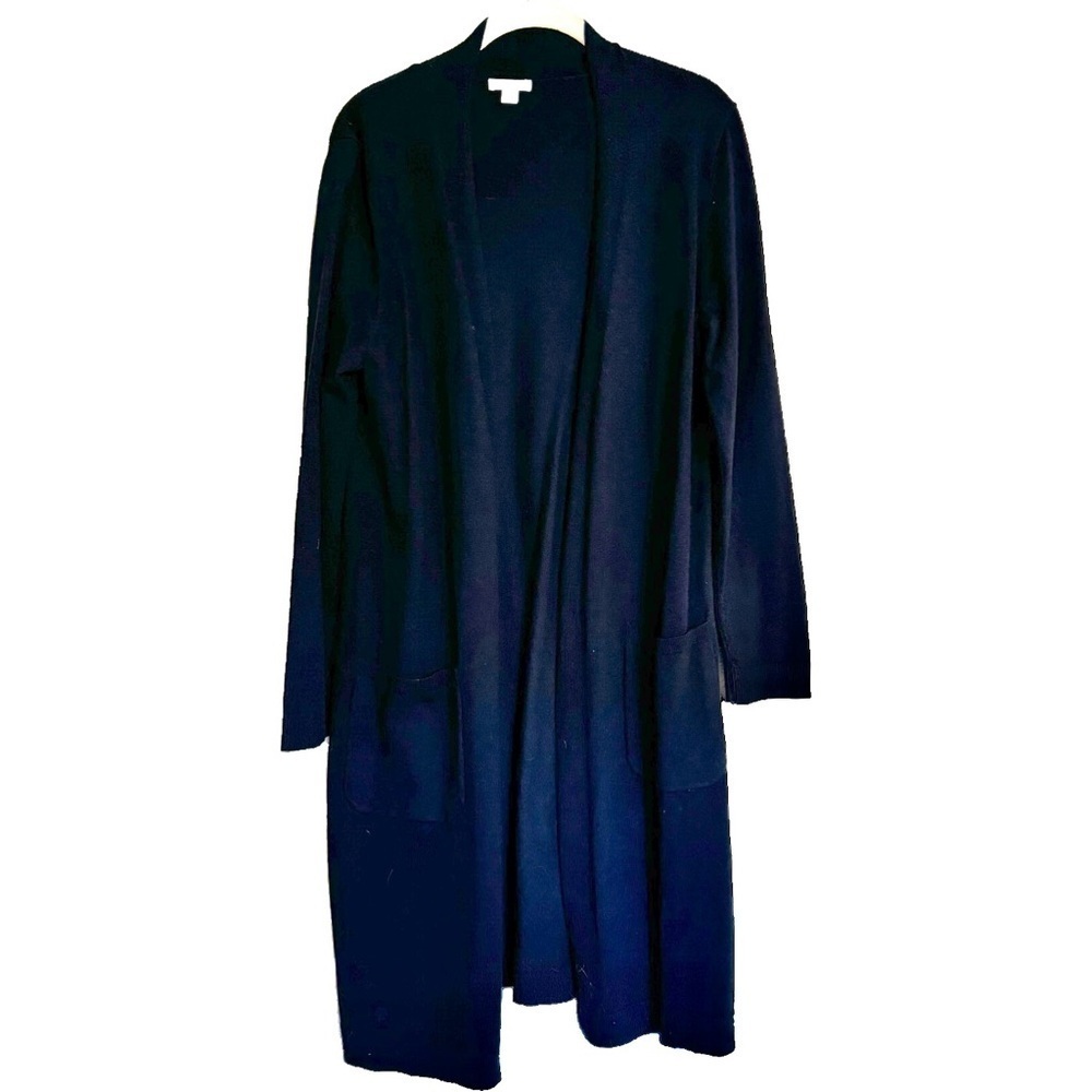 J Jill Lightweight Black Open Front Cardigan Duster Sweater Size S Casual